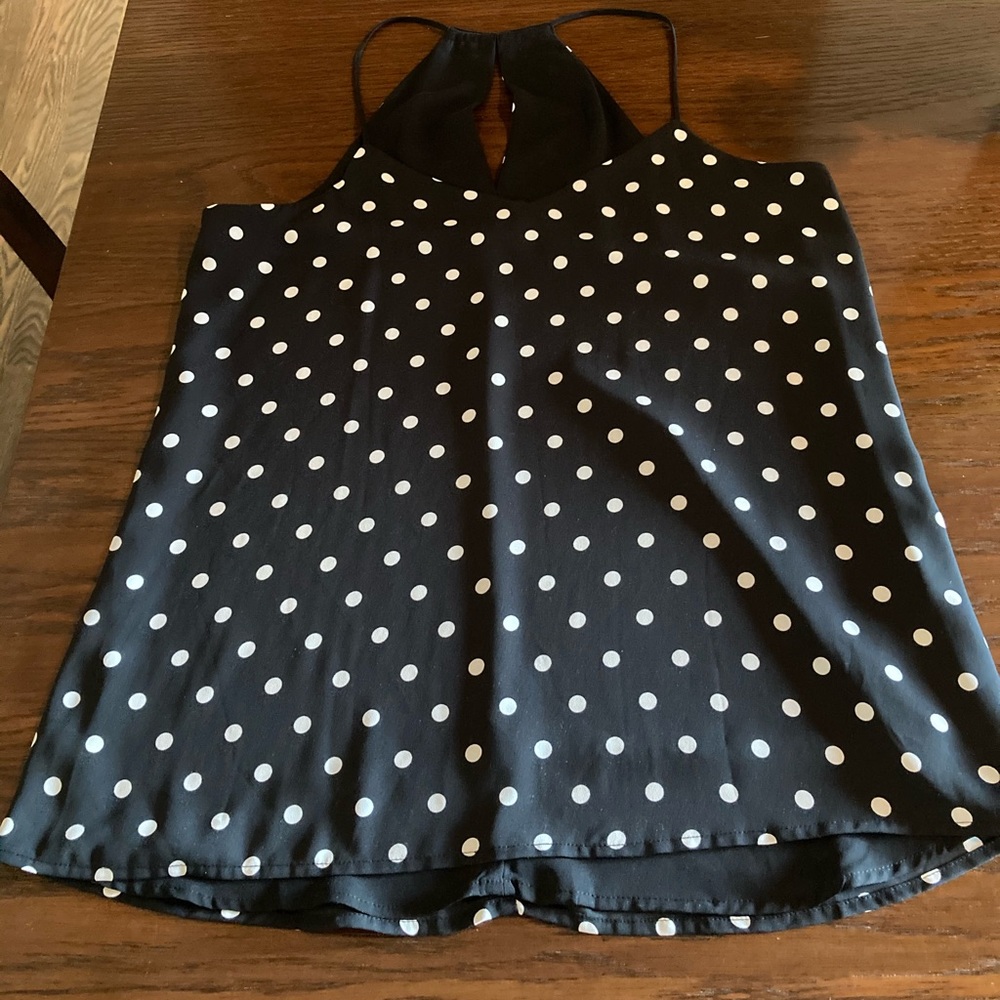 Express Black & Ivory polka dot racerback blouse